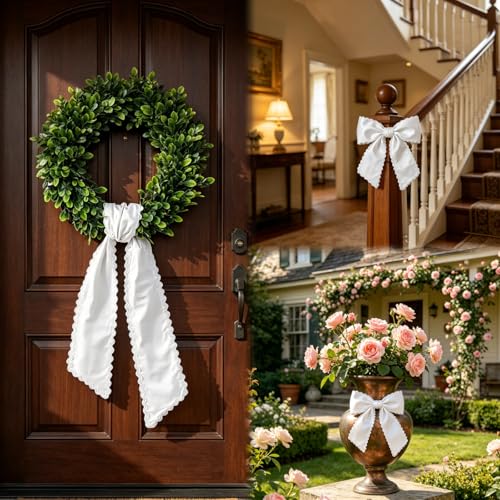 White Wreath Sash for Front Door 2 Pack Decorative Accessories