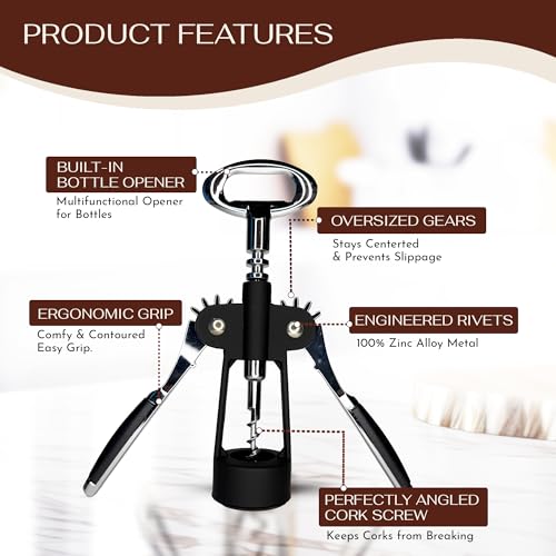 Wine Chic Heavy Duty Winged Corkscrew with Gift Box - Easy Wine & Bottle Opener