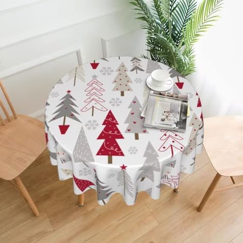 Christmas Tablecloth Round 60 Inch with Christmas Tree Pattern – 150cm Polyester, Indoor/Outdoor