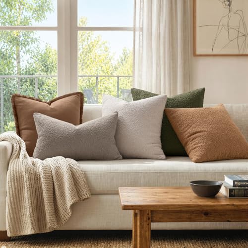 MIULEE Textured Boucle Throw Pillow Covers 20x20 - Beige, Set of 2