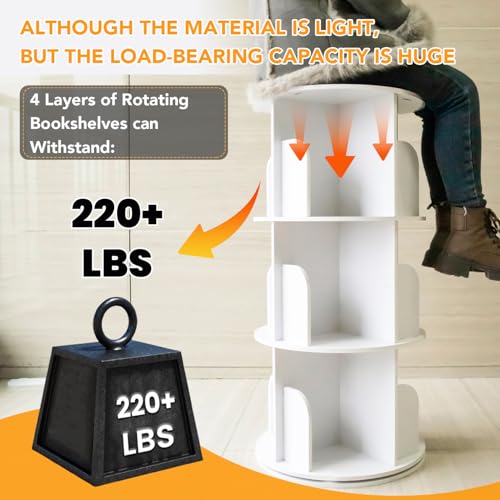 4-Tier Rotating Bookshelf Tower, 360° Spinning Bookcase Storage Organizer