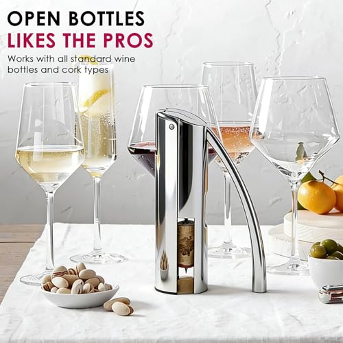 KAYCROWN Stainless Steel Lever Corkscrew Wine Opener with Foil Cutter & Extra Spiral