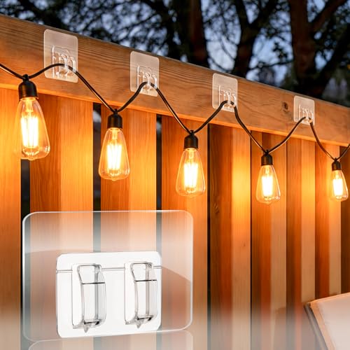 50-Piece Heavy Duty Adhesive Outdoor String Light Hooks, UV-Resistant Clips