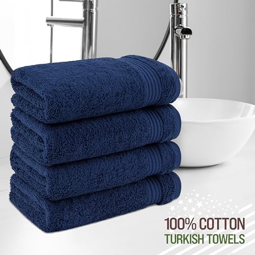 American Veteran Turkish Hand Towels Set of 4 Navy Blue Cotton