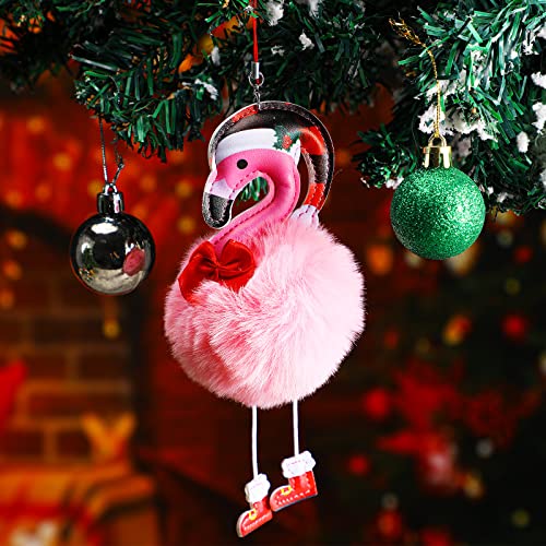 Amyhill Pink Flamingo Christmas Ornaments Set of 6 with Santa Hats