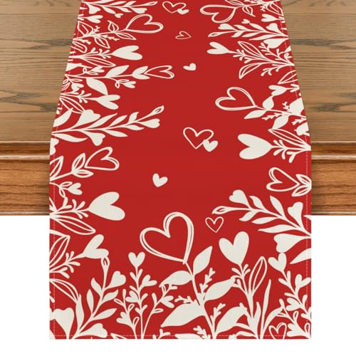 Artoid Mode Red Heart Love Valentine Table Runner 13x120 Inch