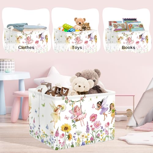 Floral Flower Fairy Laundry Basket - Collapsible Toy Storage Bin for Kids