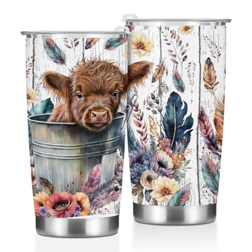 Jealance Cow Print Tumbler 20oz Vacuum-Insulated Cup with Lid – Western Decor Gift