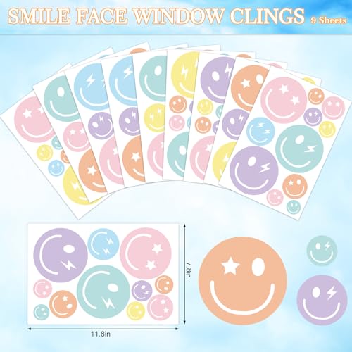 9 Sheet Double-Sided Smile Face Window Clings - Pastel Decor