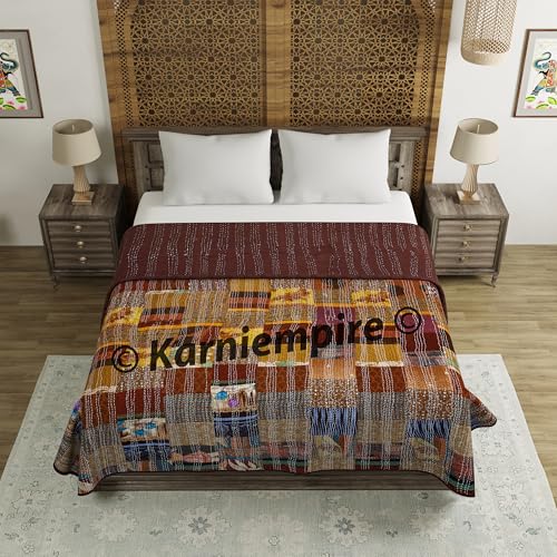 Handmade Kantha Quilt Throw | Vintage Bohemian Patchwork Blanket
