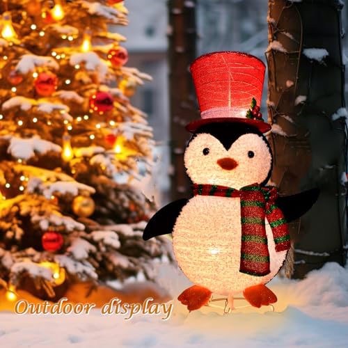 Penguin 28 inch Lighted Outdoor Christmas Decoration with Top Hat and Red Scarf (Variation: Penguin 28 inch) | HOYECHI