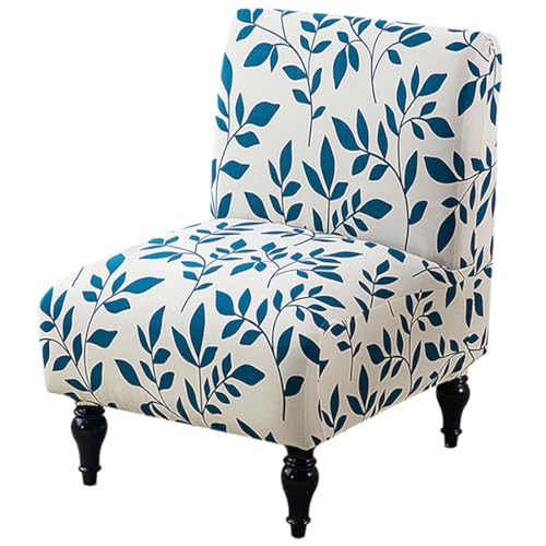 Stretch Spandex Armless Accent Chair Slipcover - Blue Leaves