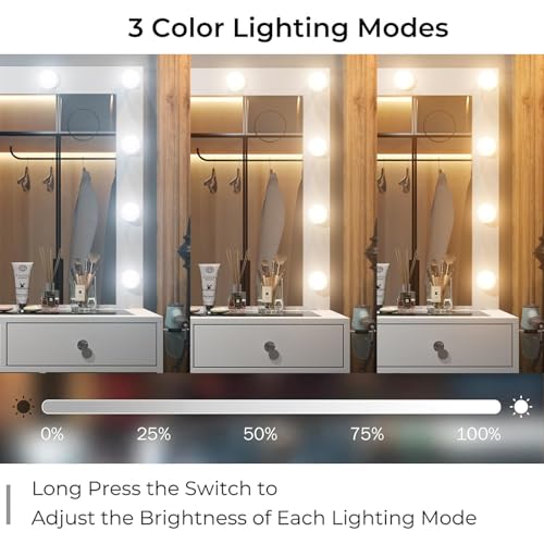 Vanity Desk with Mirror, 12 LED Lights, 11 Drawers, and Charging Station