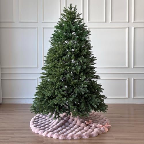 Starry Dynamo 48-Inch Baby Pink Faux Fur Christmas Tree Skirt - Quilted Plush Holiday Decor