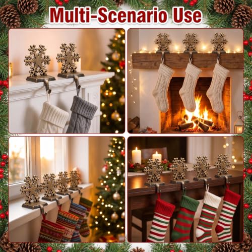 Medoore 6 Pcs Snowflake Stocking Hangers – Cast Iron Heavy Duty Christmas Stocking Holders for Mantel