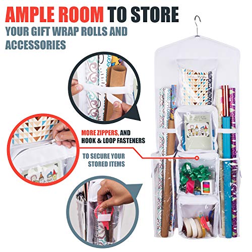 Double-Sided Hanging Gift Bag and Wrap Organizer White