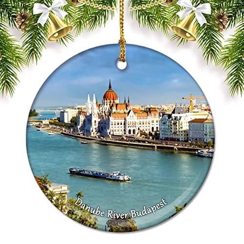Budapest Danube River Ceramic Christmas Ornament, Double-Sided Travel Souvenir