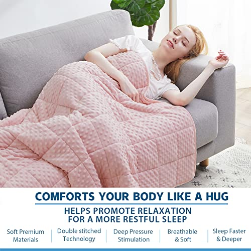 15lb Weighted Blanket for Adults, Soft Minky Throw, Pink 48x78 Inch