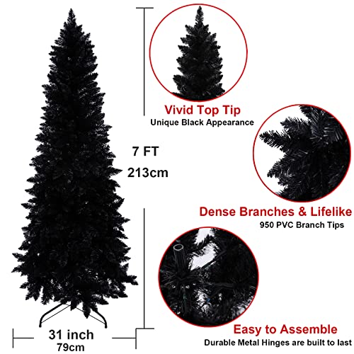 Wabolay 7ft Black Pencil Slim Artificial Christmas Tree - Unlit Narrow Xmas Tree