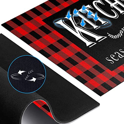 Red Buffalo Plaid Kitchen Mat Set of 2, Non-Slip Cushioned Floor Rugs