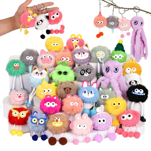 30 Pcs Cute Plush Keychain Bulk Set - Kawaii Soft Animal Party Favors