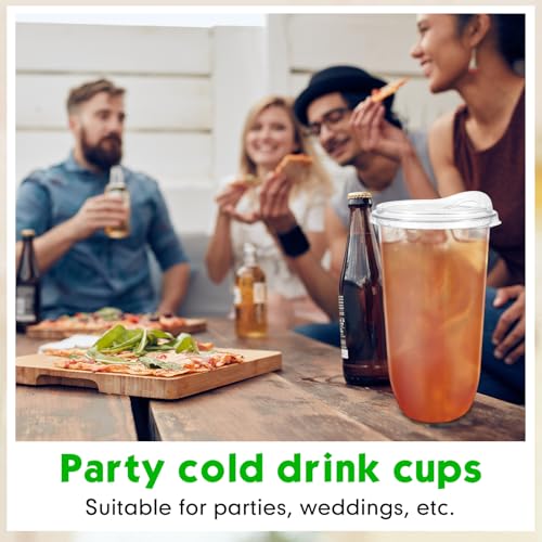Baderke 50 Pack 20 Oz Clear Plastic Cups with Lids - Strawless Sip Design