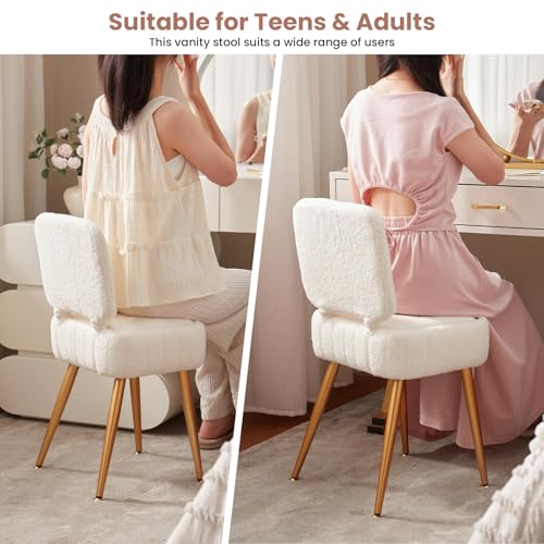 Teddy Velvet Vanity Chair with Hidden Storage and Folding Back, White