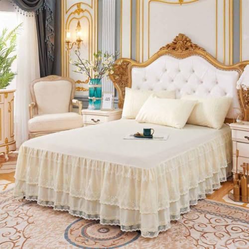Double Lace Wrap Around Bed Skirt - 17 Inch Drop Easy Fit Ruffle Bedskirt