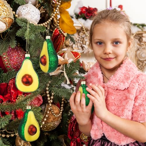 Avocado Glass Christmas Ornaments — 12-pack, 4in Glitter Green Decorations