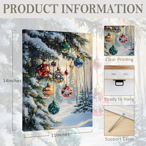 PHAMTE Christmas 01 Canvas Wall Art - Winter Snowflake Woodland Scene 11x14 with Frame