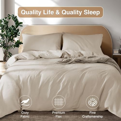 100% French Linen King Duvet Cover Set - 3-Piece Breathable Bedding