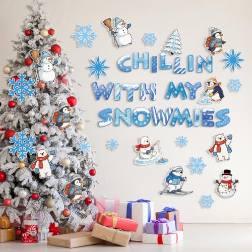 HAVVOY 66 Pcs Winter Bulletin Board Decorations - Chillin' With My Snowmies Winter Theme
