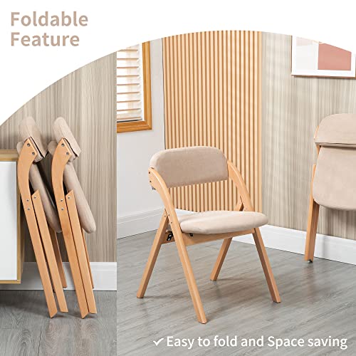 Wooden Folding Chairs with Padded Cushion, 4-Pack - Khaki