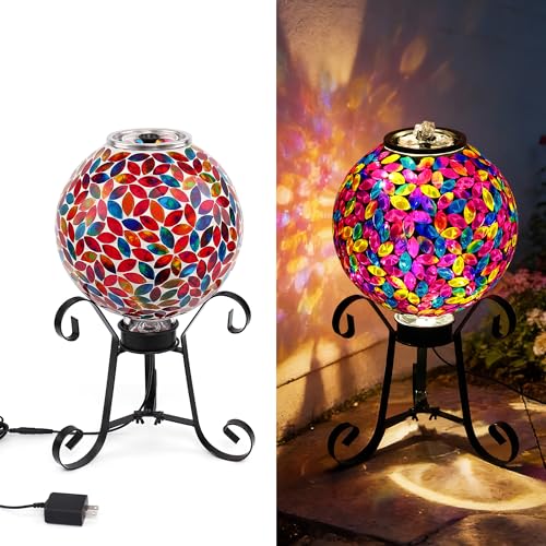 10-Inch Mosaic Glass Orb Water Fountain with Light for Indoor and Outdoor