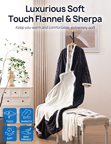 Wearable Heated Blanket with Foot Pocket – Electric Sherpa Throw 50x70