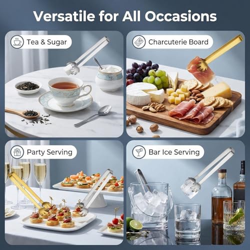 Mini Stainless Steel Ice Tongs Set of 4 - 4.7 Inch Serving & Bar Tongs