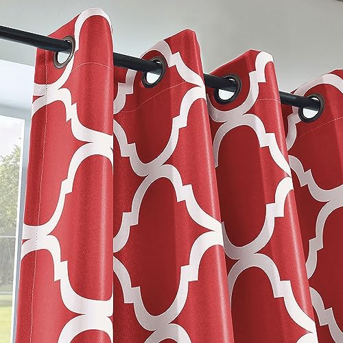 Red Moroccan 52x45 Inch Room Darkening Grommet Curtain Panel - Melodieux