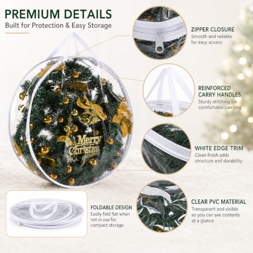Clear Wreath Storage Bag 24x8 Inch PVC Christmas Protector 4 Pack