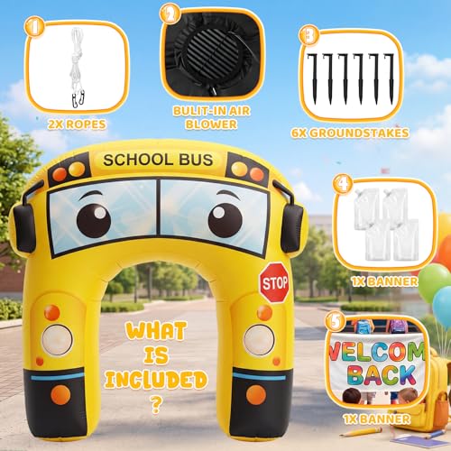 8ft Back to School Bus Inflatable Archway with 5 LED Lights & Welcome Banner