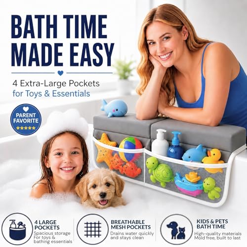 Baby Bath Kneeler and Elbow Rest Set with Storage Pockets, Non-Slip