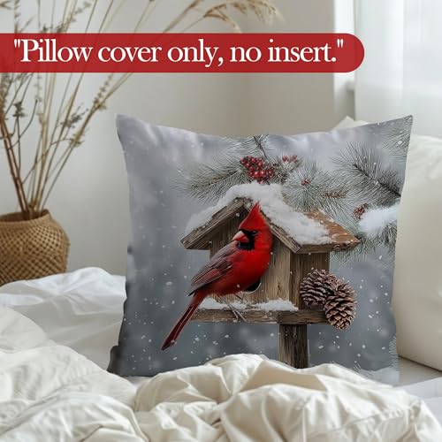 LRyeisahh Xmas_4 Christmas Cardinal Throw Pillow Cover 18x18 Rustic Farmhouse Holiday Decor