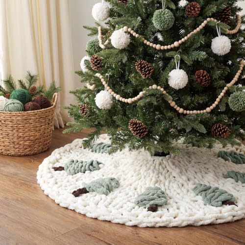 JolliLudo 48 Inch Chunky Knit Christmas Tree Skirt – Beige Holiday Decor for Most Trees