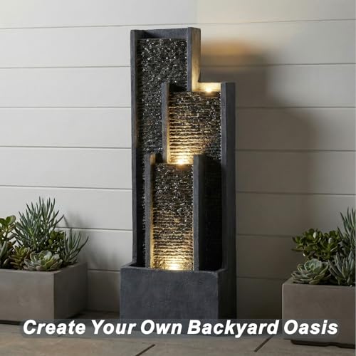 40-Inch Modern Outdoor Water Fountain with LED Lights for Garden & Patio