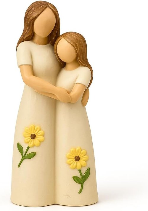 iStatue Mother Daughter Figurine - Hand-Painted Resin Hugging Statue | Ivory Home Décor Keepsake for Mom