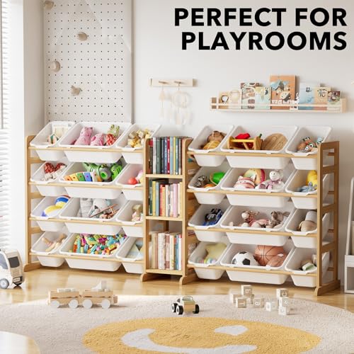 Large Kids Toy Storage Organizer with 24 Bins and 3 Shelves, White