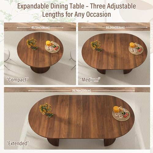 Extendable Dining Table - Round to Oval 41-78" Fluted Pedestal Base, Walnut