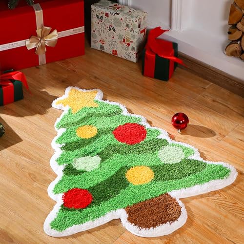 Tinideya Christmas Tree Bath Mat Non-Slip Absorbent 29.5x25.2 in