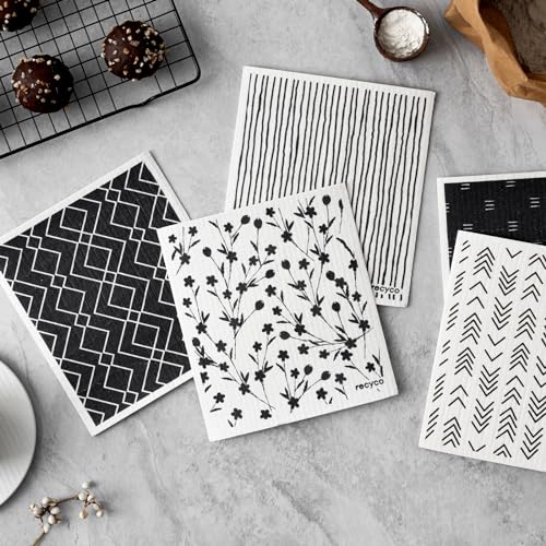RECYCO Geometric Swedish Dishcloths 5-Pack - Reusable Cellulose Kitchen Wipes