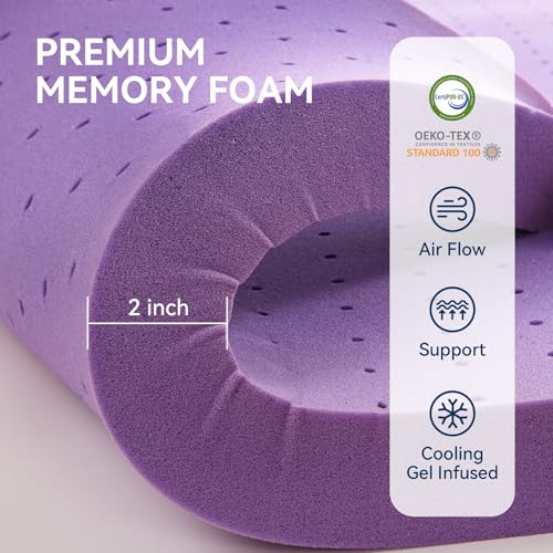 BDEUS 5 Inch Queen Memory Foam Mattress Topper with Cooling Gel & Pillow Top