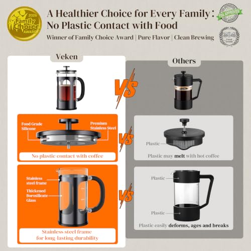 French Press Coffee Maker 34 oz - Plastic-Free Glass & Stainless Steel
